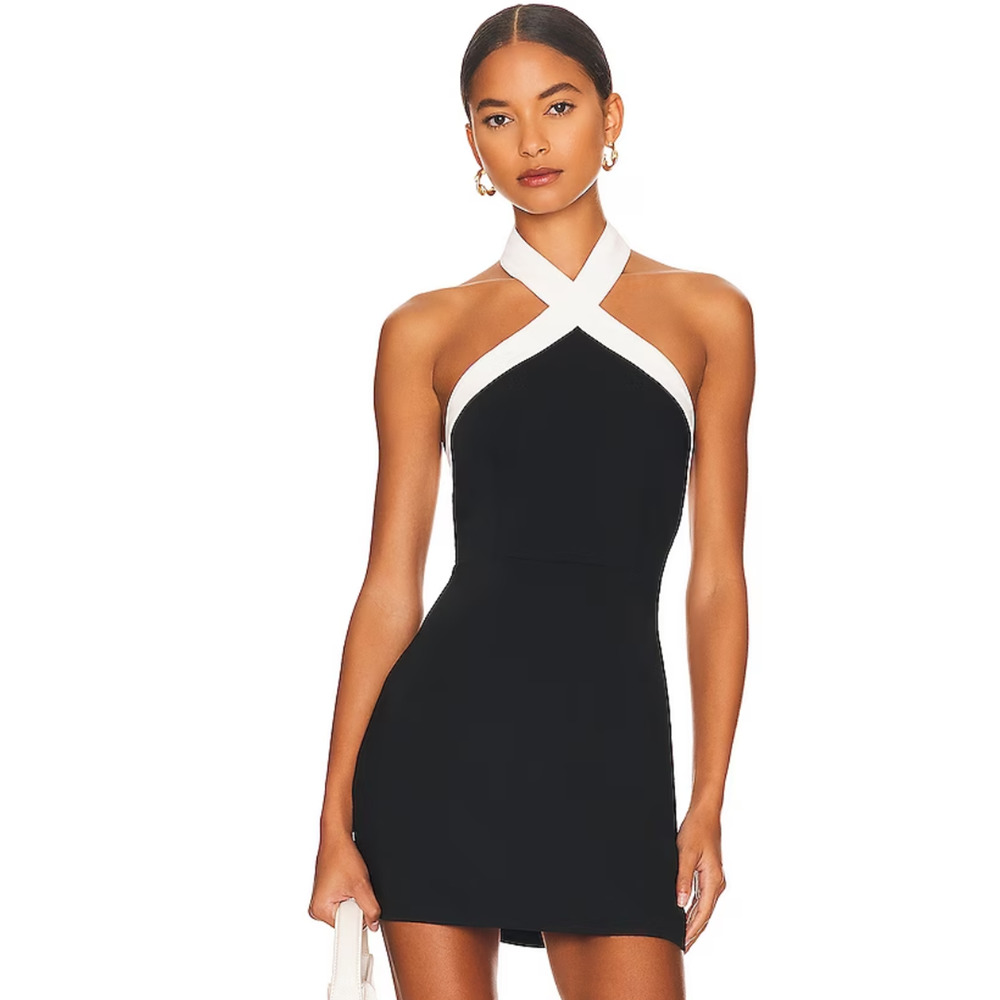 Superdown Brielle Cross Front Dress in Black & White NWT Size Large